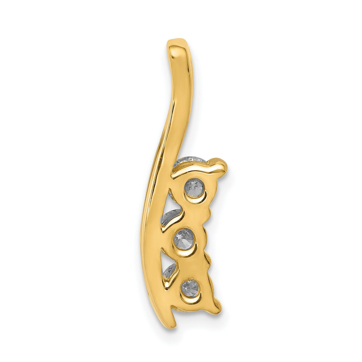 A Diamond Three Stone Curved Bar Charm Pendant in Real 14k Yellow Gold
