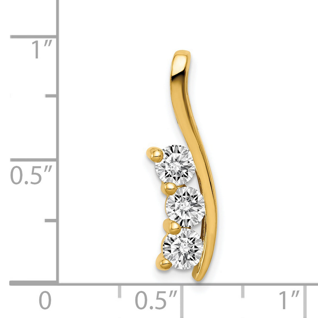AAA Diamond Three Stone Curved Bar Charm Pendant in Real 14k Yellow Gold