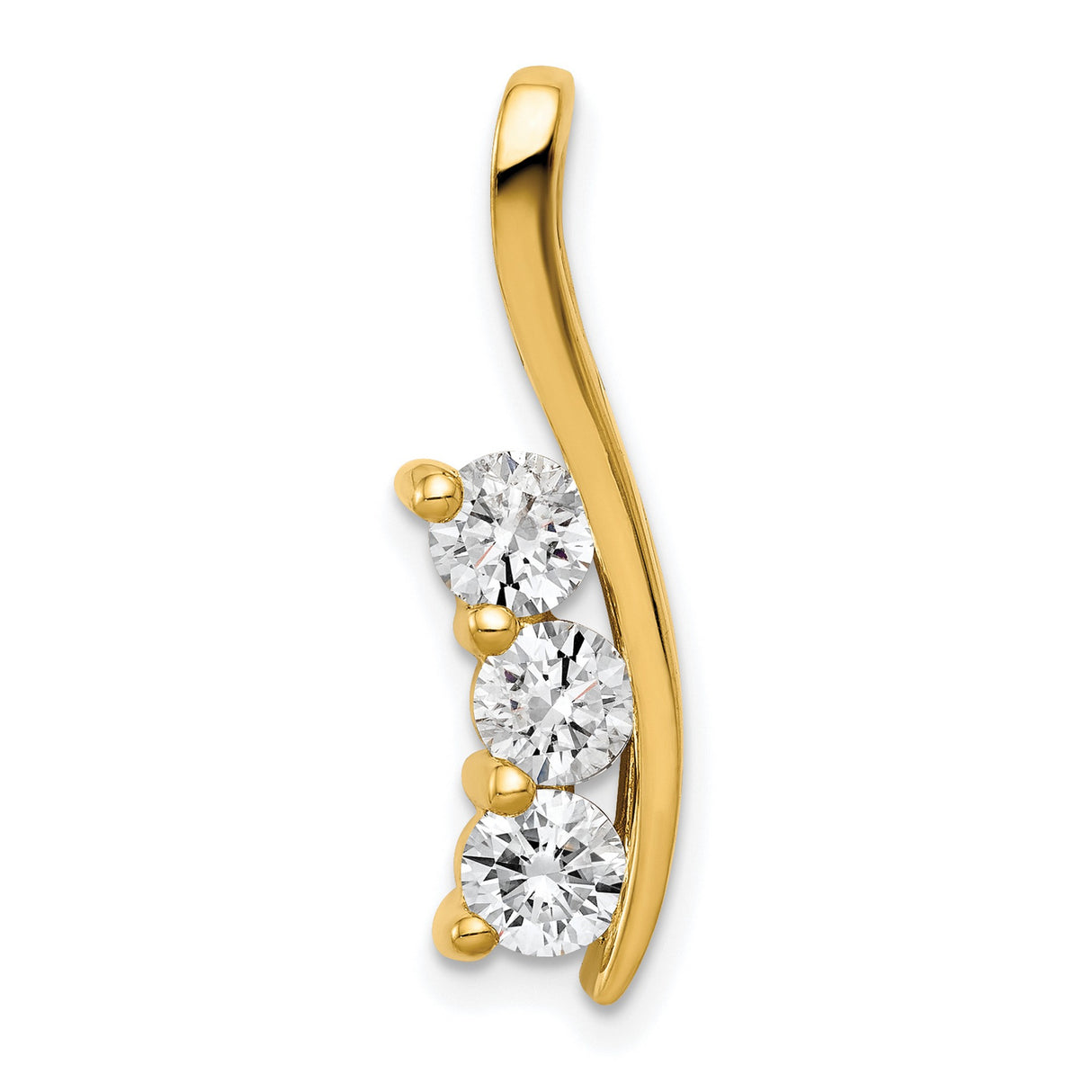 A Diamond Three Stone Curved Bar Charm Pendant in Real 14k Yellow Gold