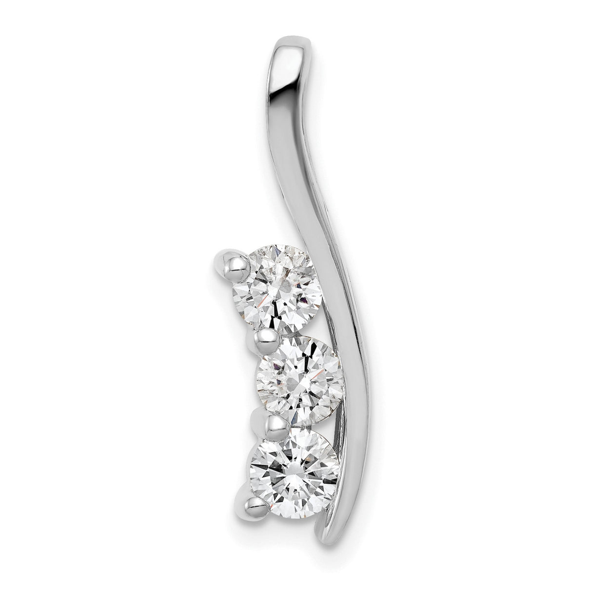 AAA Diamond Three Stone Curved Bar Charm Pendant in Real 14k White Gold