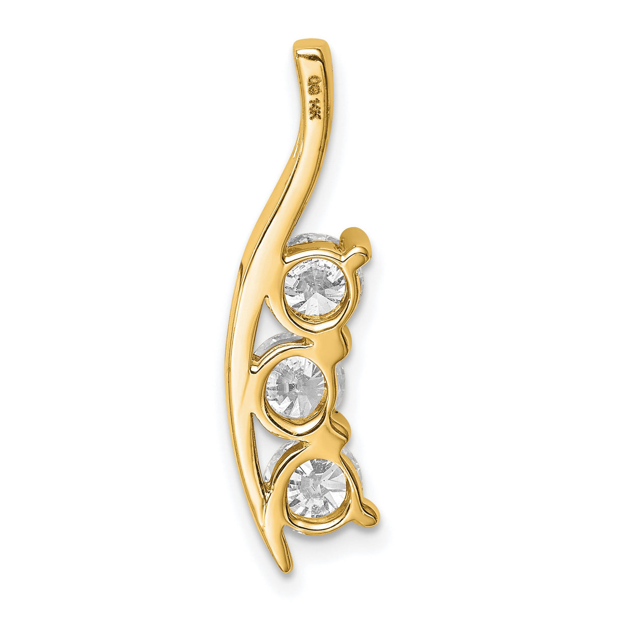 AAA Diamond Large Three Stone Curved Bar Charm Pendant in Real 14k Yellow Gold