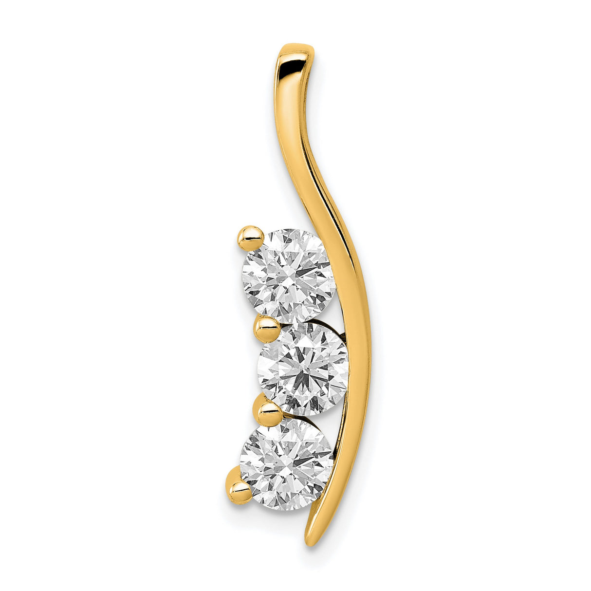VS Diamond Large Three Stone Curved Bar Charm Pendant in Real 14k Yellow Gold