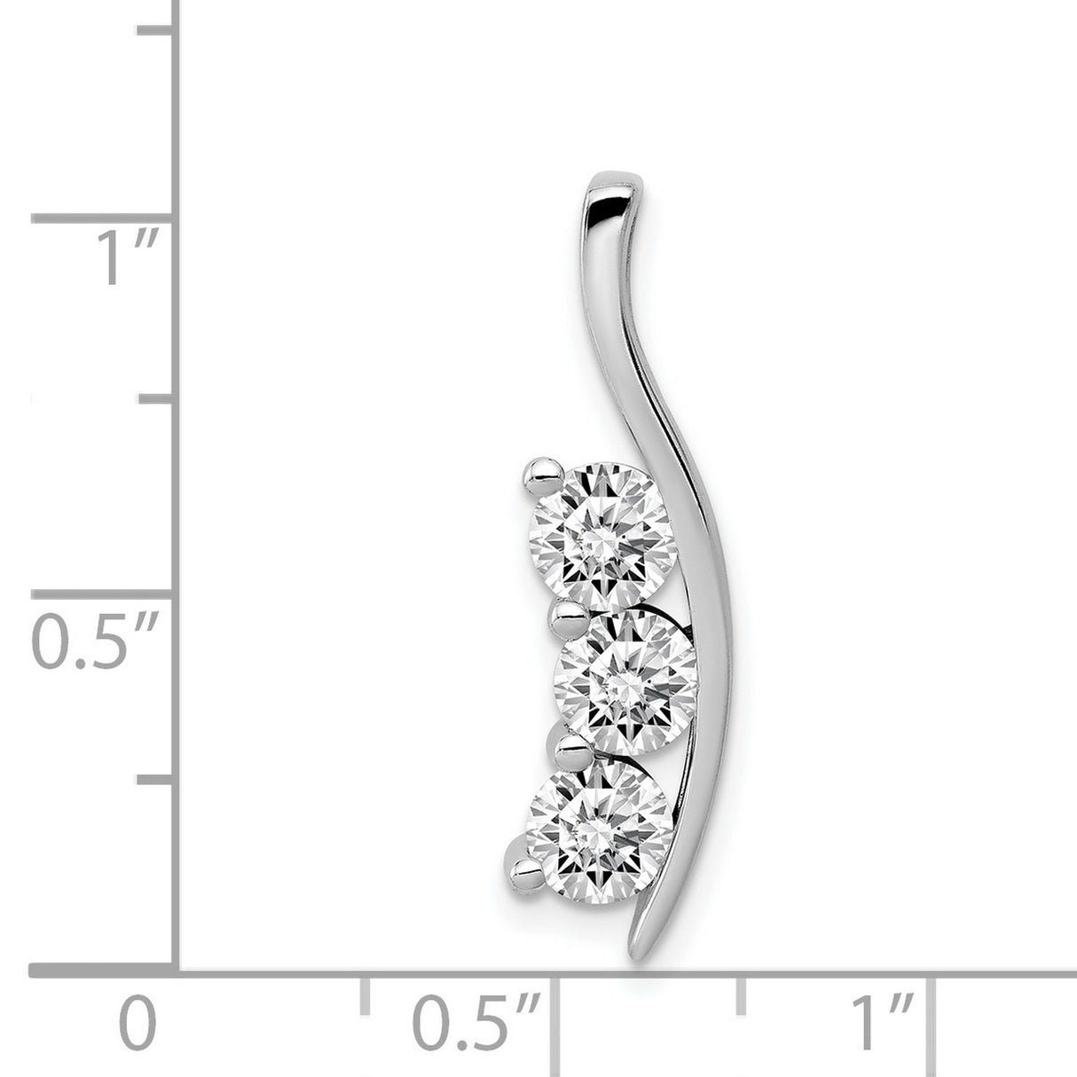A Diamond Large Three Stone Curved Bar Charm Pendant in Real 14k White Gold