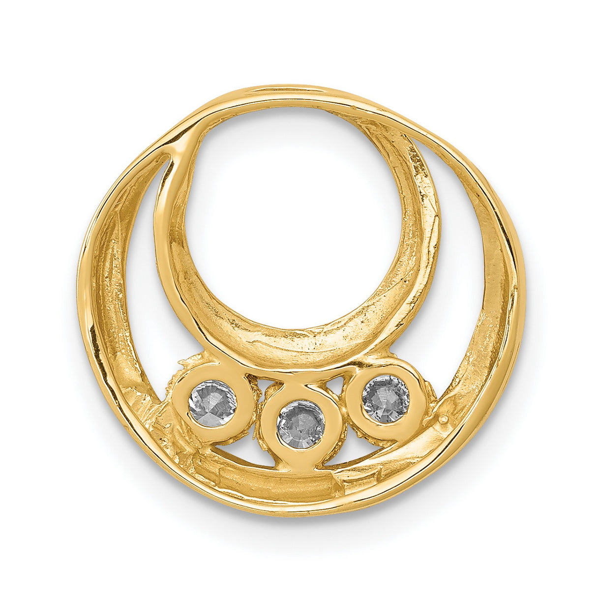 3.2mm VS Diamond Three Stone Circles Chain Slide Charm Pendant in Real 14k Yellow Gold