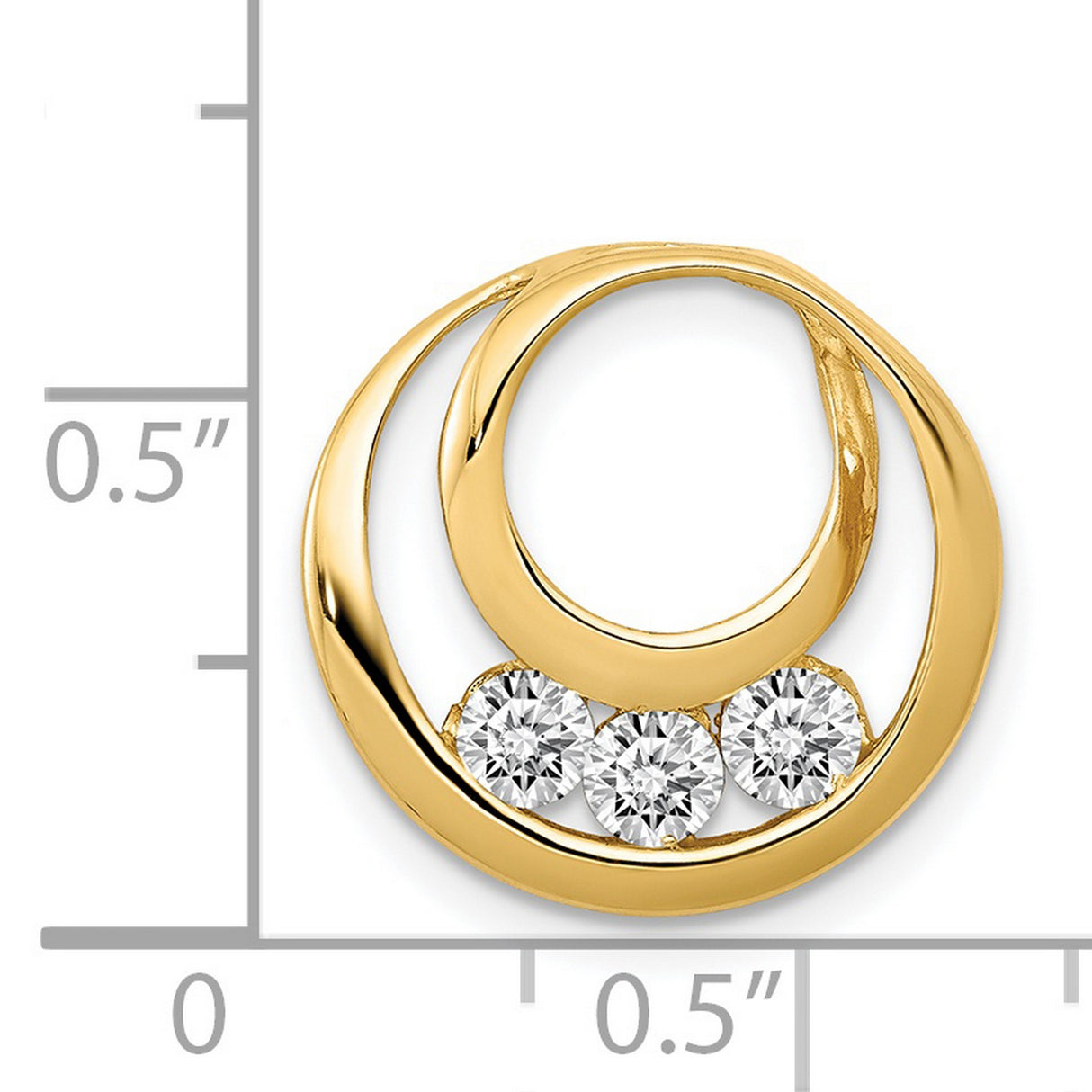 AA 3.2mm Diamond Three Stone Circles Chain Slide Charm Pendant in Real 14k Yellow Gold