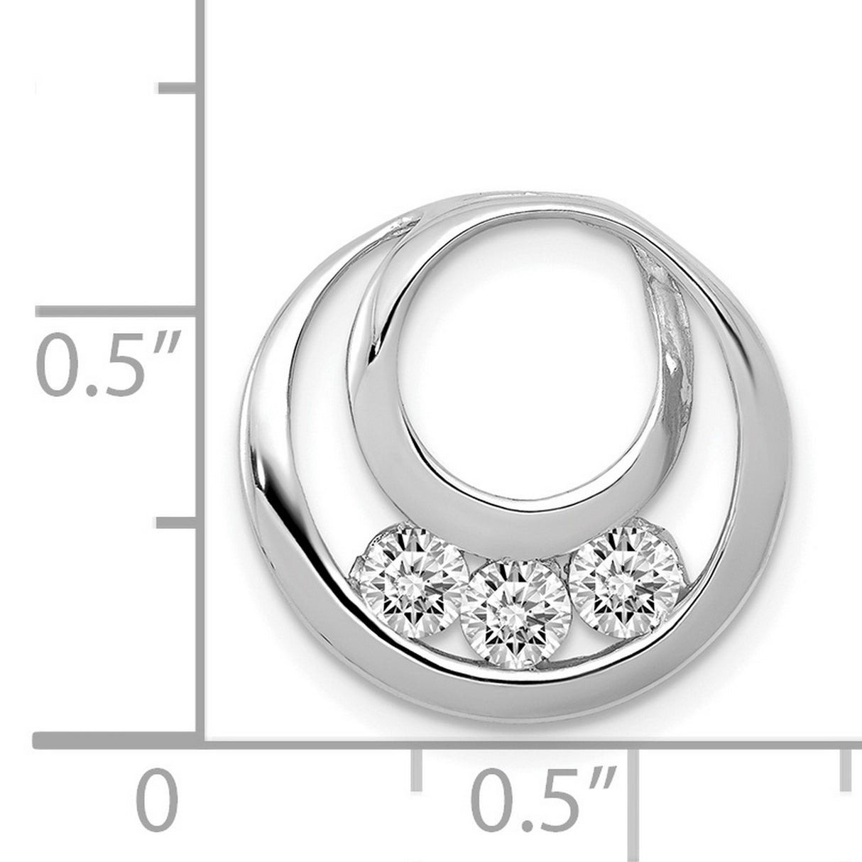 3.2mm VS Diamond Three Stone Circles Chain Slide Charm Pendant in Real 14k White Gold