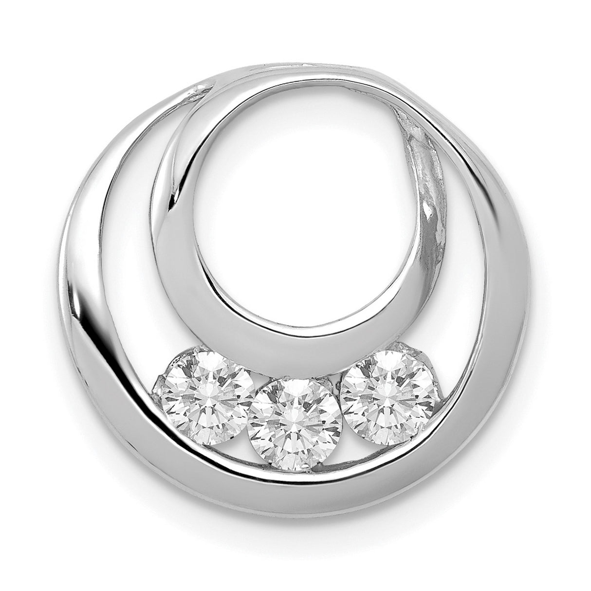 3.2mm AAA Diamond Three Stone Circles Chain Slide Charm Pendant in Real 14k White Gold