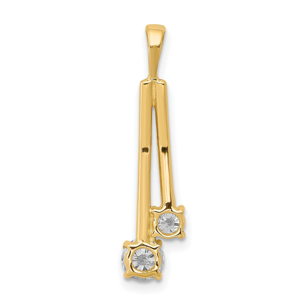 AAA Diamond Two Stone Charm Pendant in Real 14k Yellow Gold