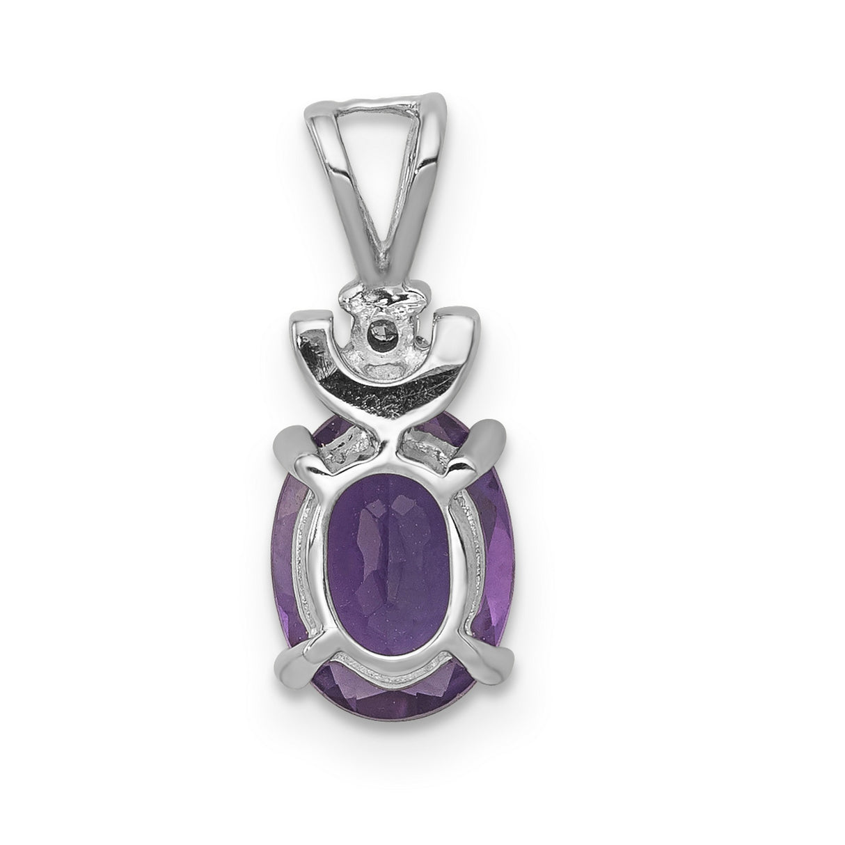 8x6mm Oval Amethyst VS Diamond Charm Pendant in Real 14k White Gold