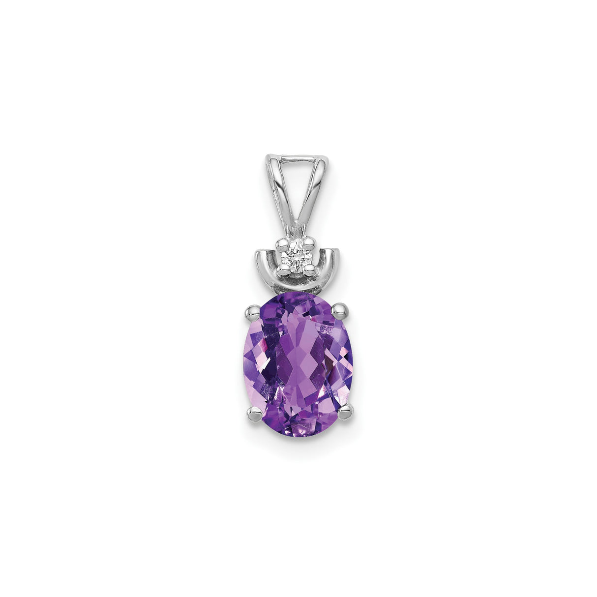 14k White Gold Amethyst Pendant with Diamond Accent, February Birthstone Jewelry for Women