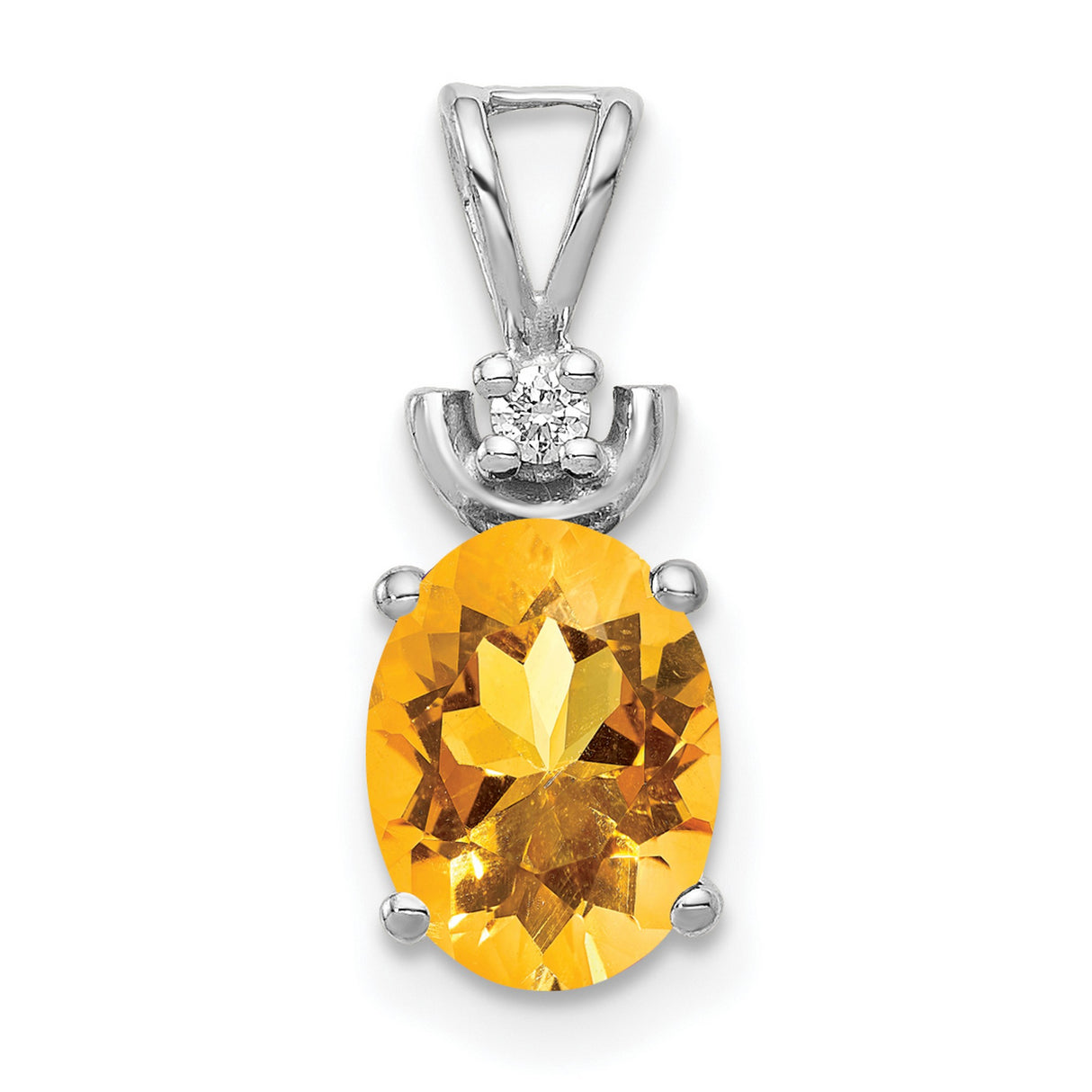8x6mm Oval Citrine AA Diamond Charm Pendant in Real 14k White Gold