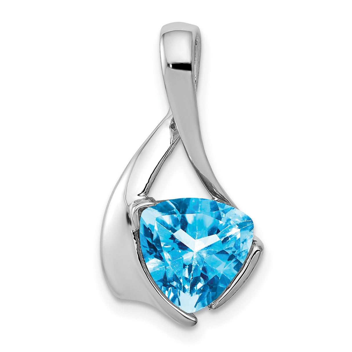 8mm Blue Topaz Charm Pendant in Real 14k White Gold