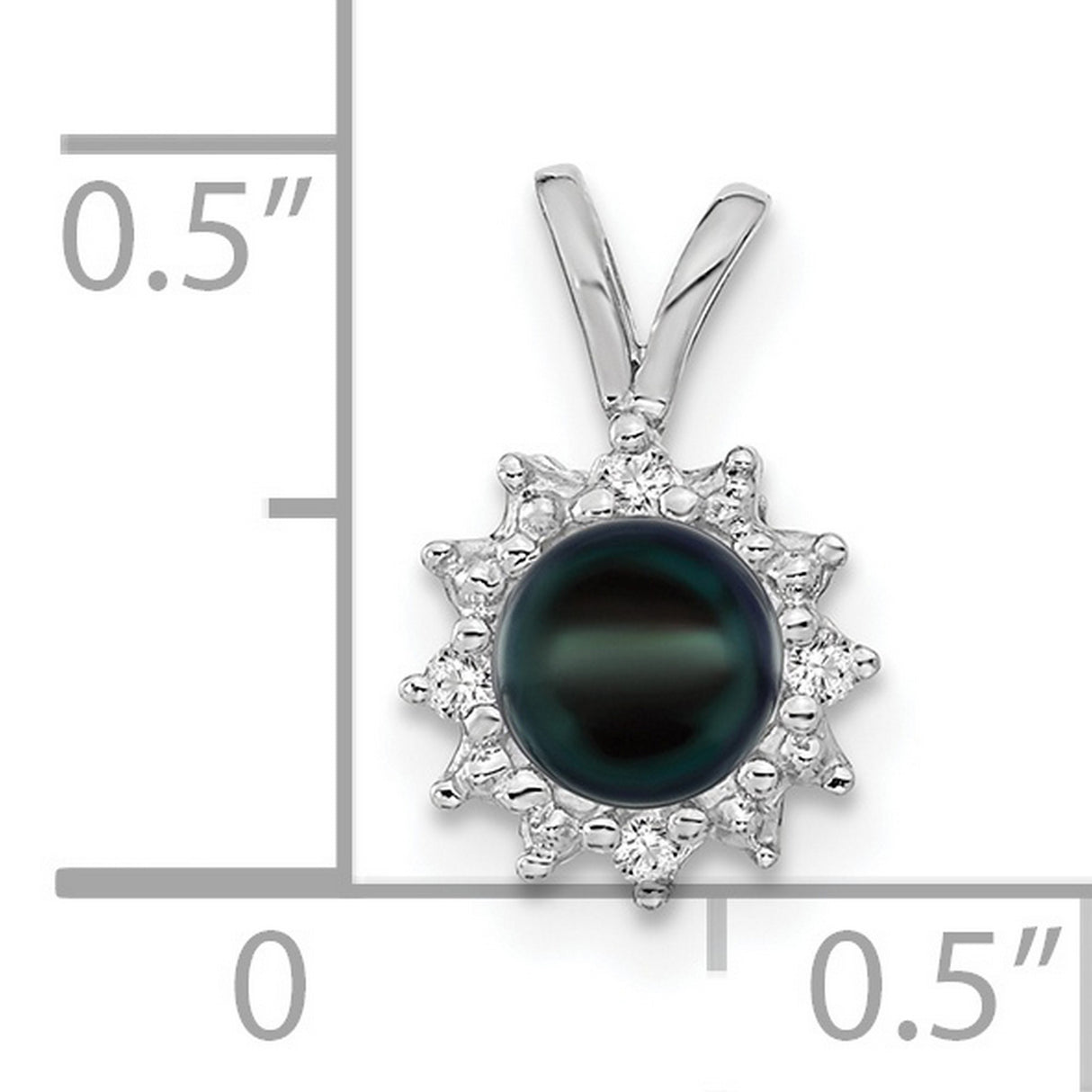 4.5mm Black FW Cultured Pearl AA Diamond Charm Pendant in Real 14k White Gold