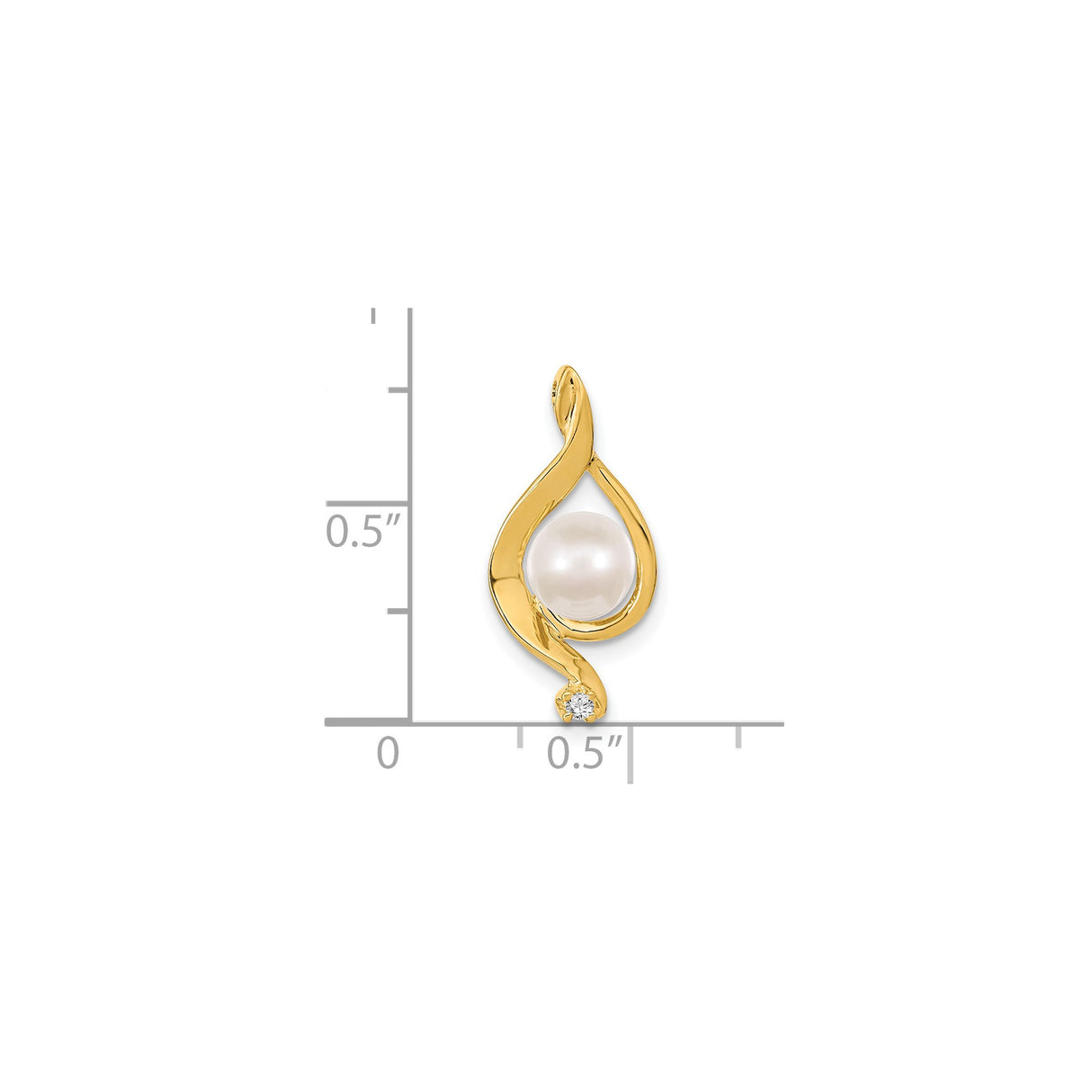 14k Yellow Gold Pendant with Cultured Pearl and Diamond Accent, Swirl Teardrop Design