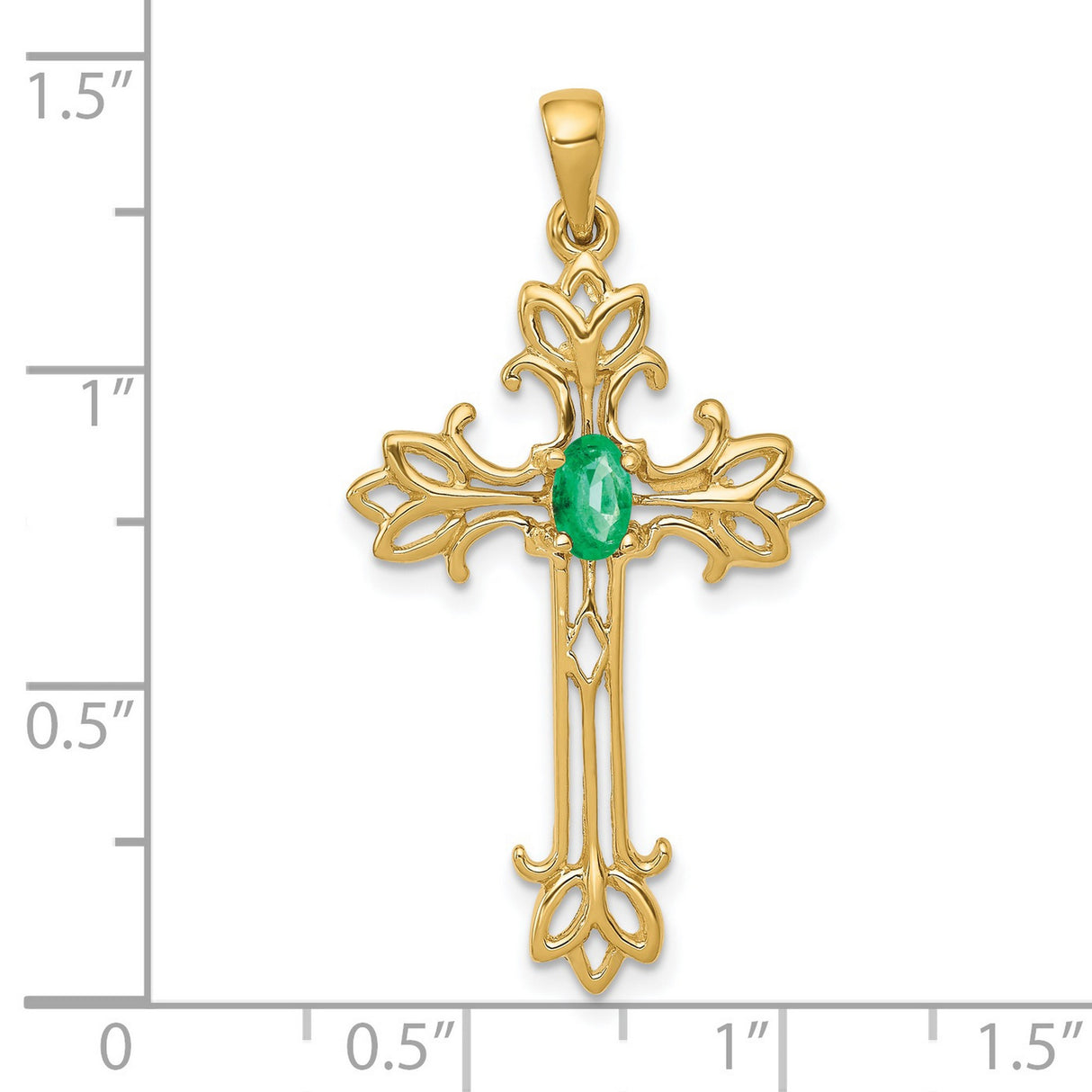 14k Yellow Gold Cross Pendant with Emerald and Filigree Design for Women