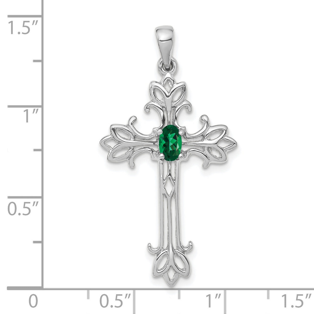 14k White Gold Cross Pendant with Mount St. Helens Gemstone, Ornate Filigree Christian Jewelry