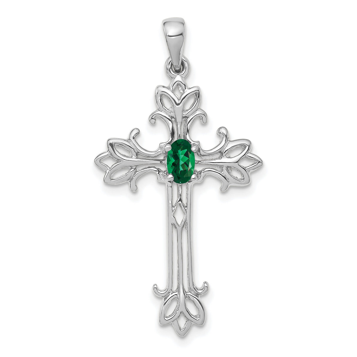 14k White Gold Cross Pendant with Mount St. Helens Gemstone, Ornate Filigree Christian Jewelry