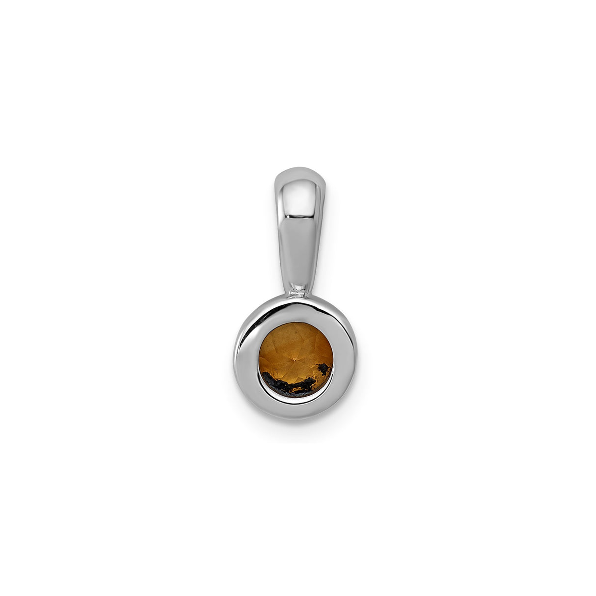 14k White Gold Citrine Pendant with Round Yellow Gemstone in Bezel Setting, Minimalist November Birthstone Charm