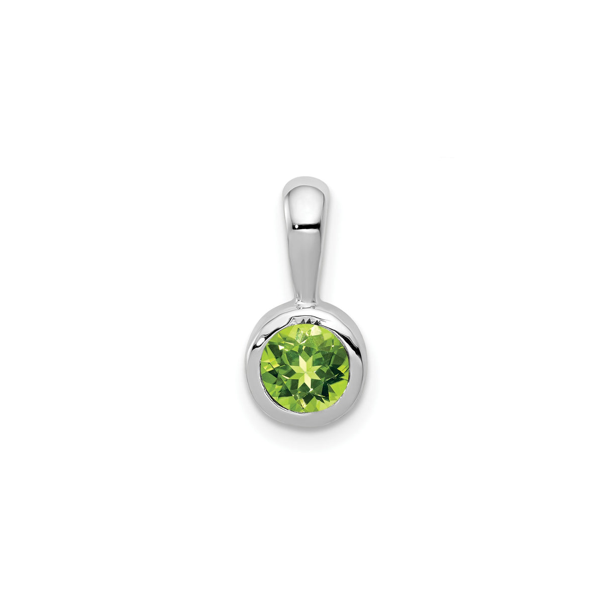 14k White Gold Pendant with Round Peridot in Bezel Setting, August Birthstone Jewelry