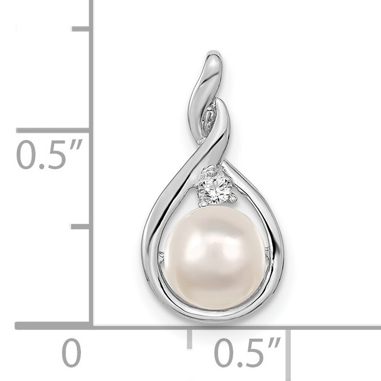 7mm White Round FW Cultured Pearl A Diamond Charm Pendant in Real 14k White Gold