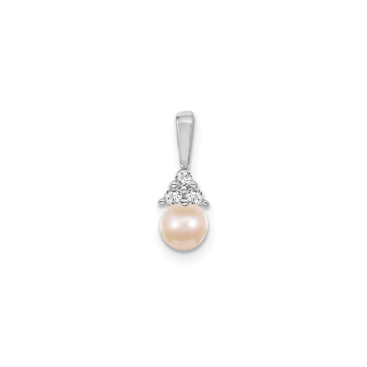 7mm White Round Freshwater Cultured Pearl A Diamond Charm Pendant in Real 14k White Gold