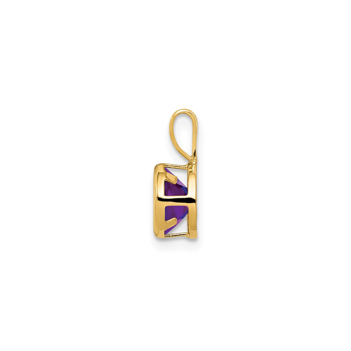 14k Yellow Gold Amethyst Pendant, Bezel Set Round Purple Gemstone with Minimalist Design