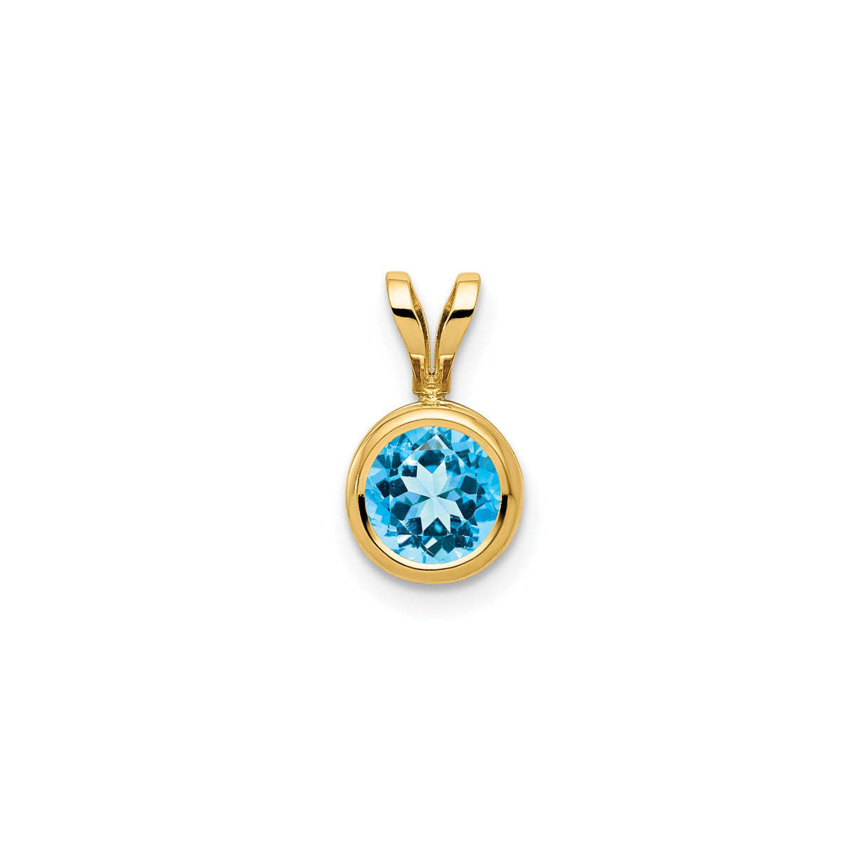 14k Yellow Gold Pendant with Swiss Blue Topaz, Bezel Setting, Classic Minimalist Style