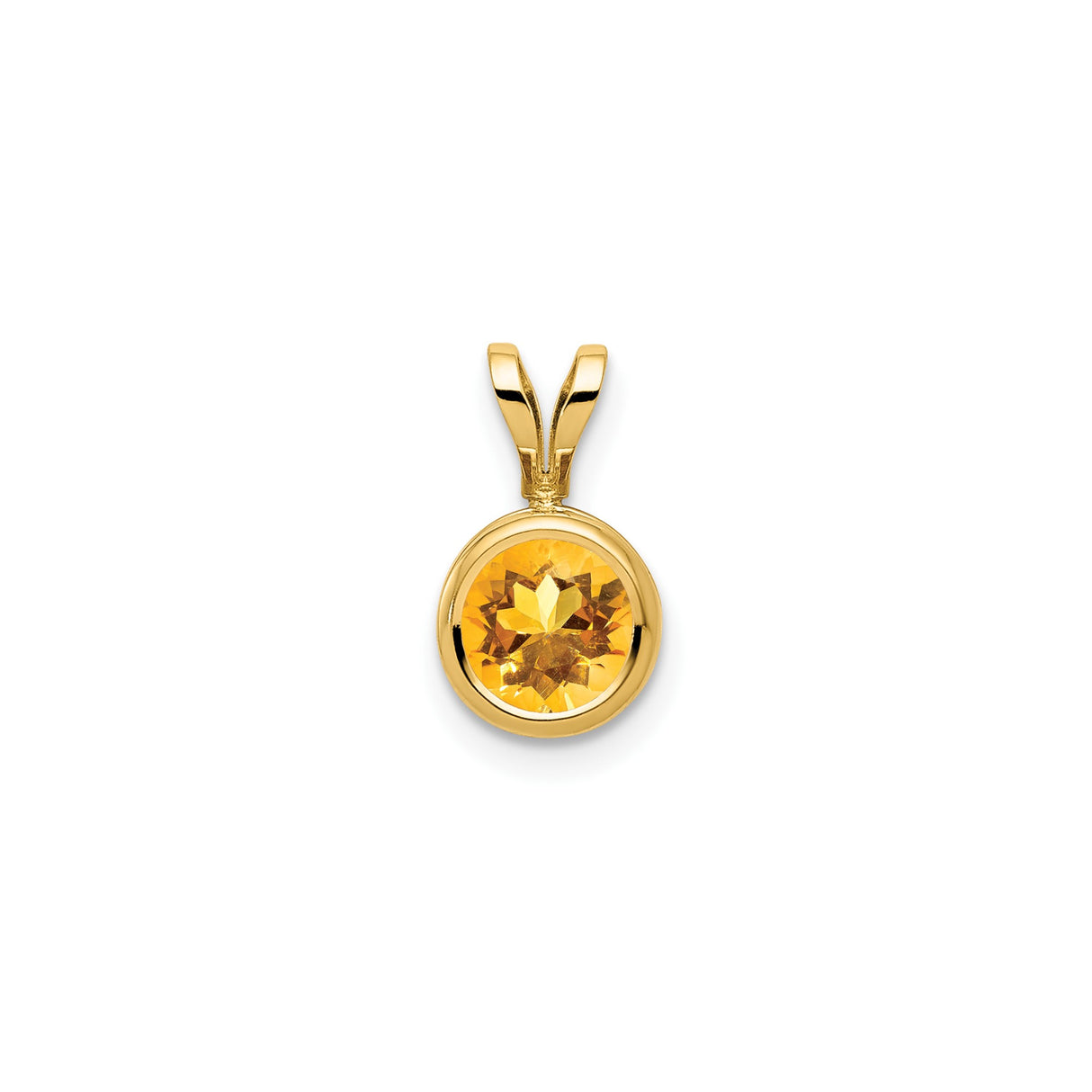 14k Yellow Gold Pendant with Round Citrine in Bezel Setting, Classic Minimalist Design