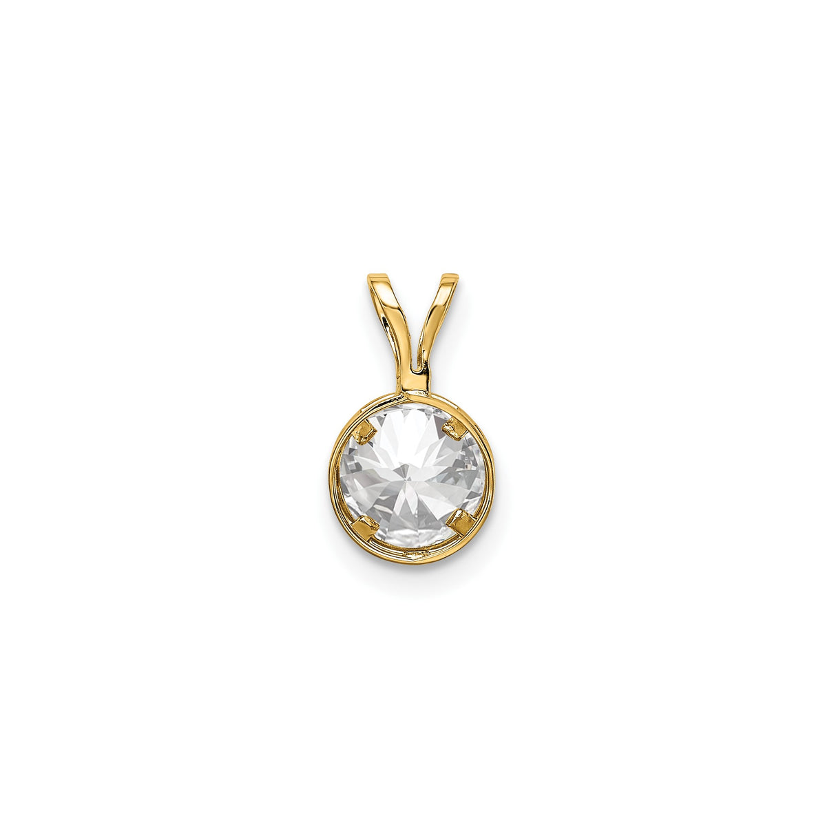 14k Yellow Gold Solitaire Pendant with Round Cut Cubic Zirconia in Bezel Setting