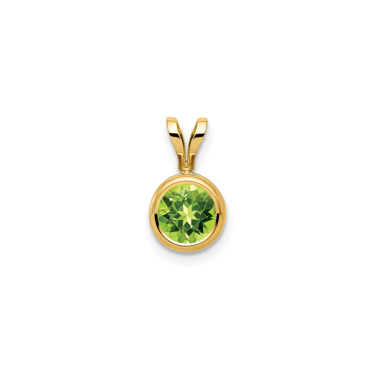 14k Yellow Gold Peridot Pendant with Bezel Setting, Minimalist August Birthstone Charm