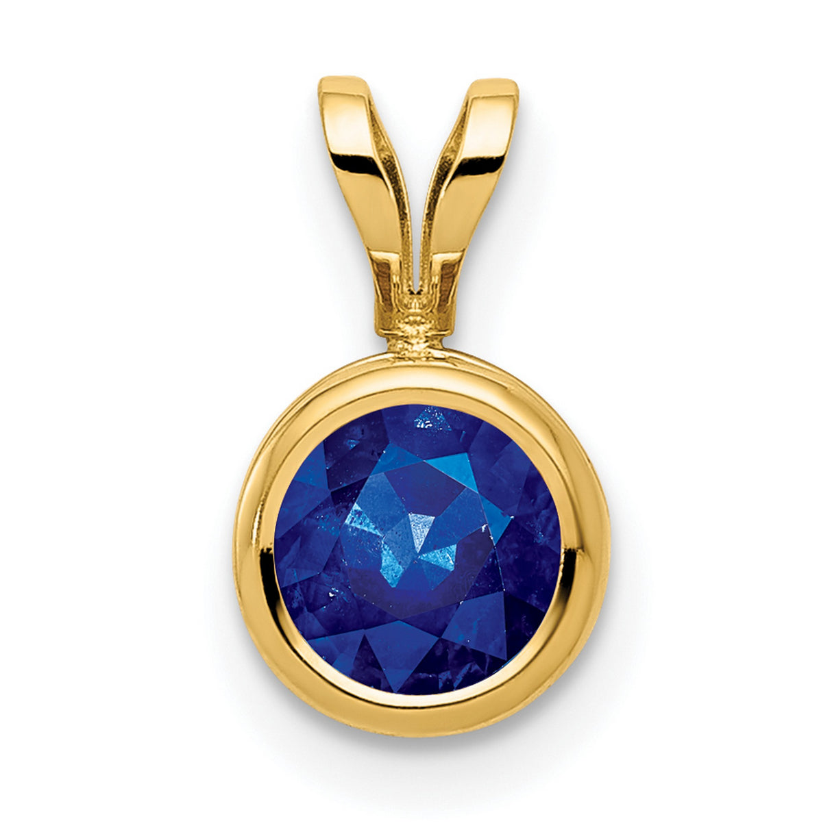 6mm Sapphire bezel Charm Pendant in Real 14k Yellow Gold
