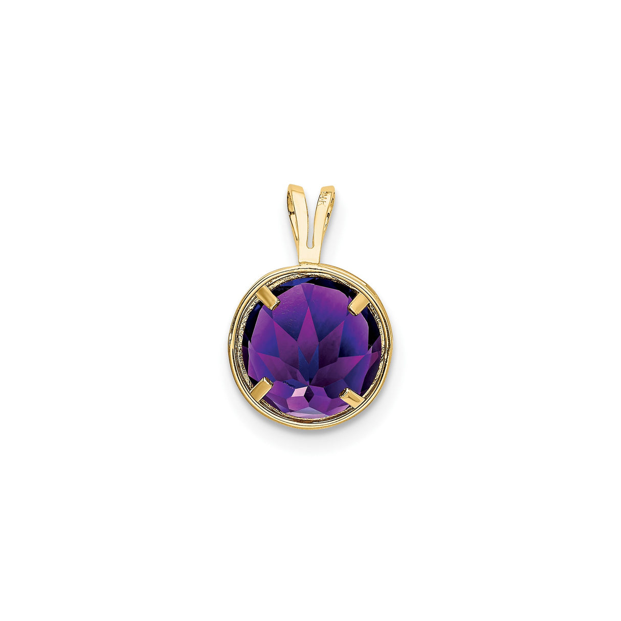 14k Yellow Gold Pendant with Round Amethyst in Bezel Setting , February Birthstone Jewelry