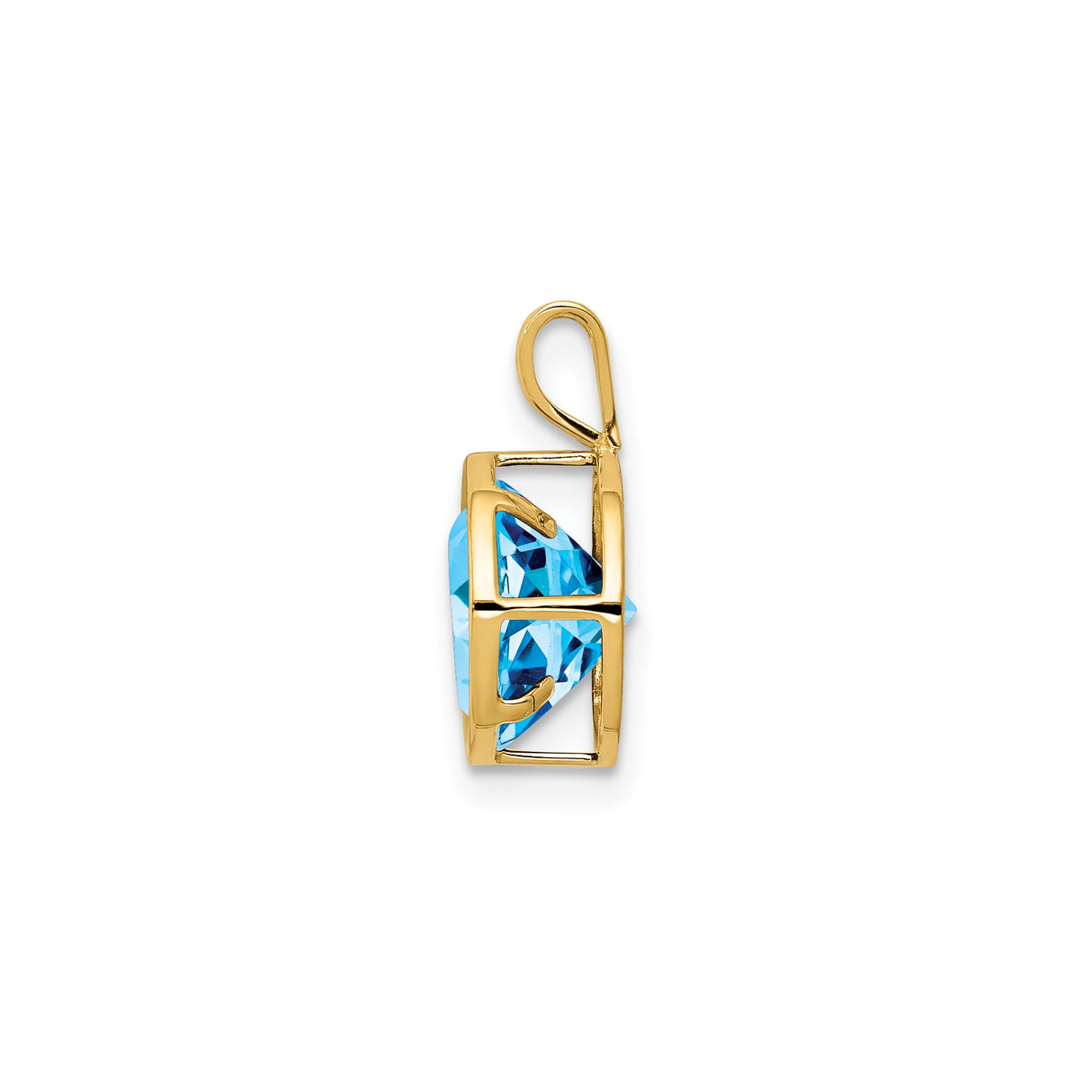 14k Yellow Gold Round Pendant with Swiss Blue Topaz Bezel Setting, Minimalist Polished Design