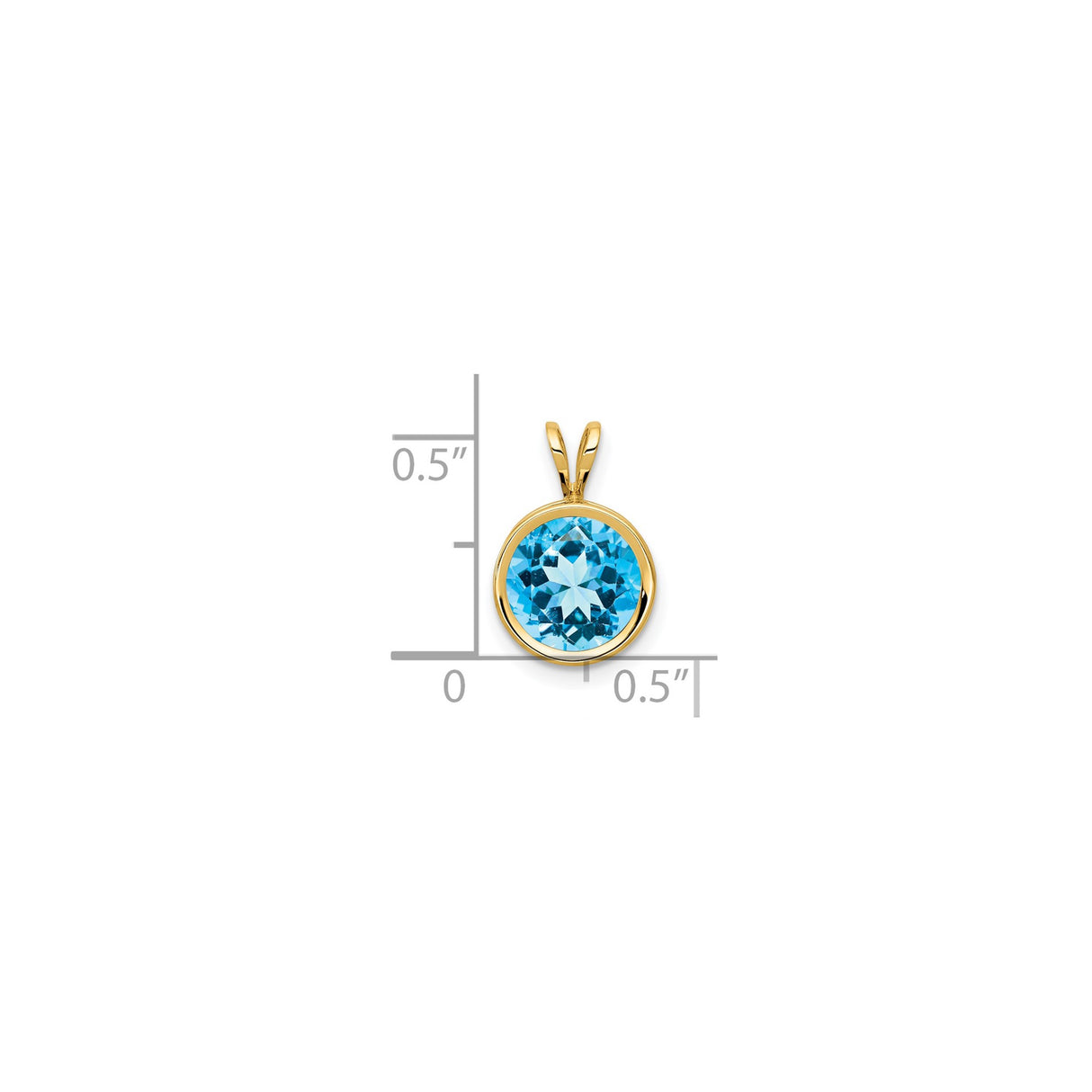 14k Yellow Gold Round Pendant with Swiss Blue Topaz Bezel Setting, Minimalist Polished Design