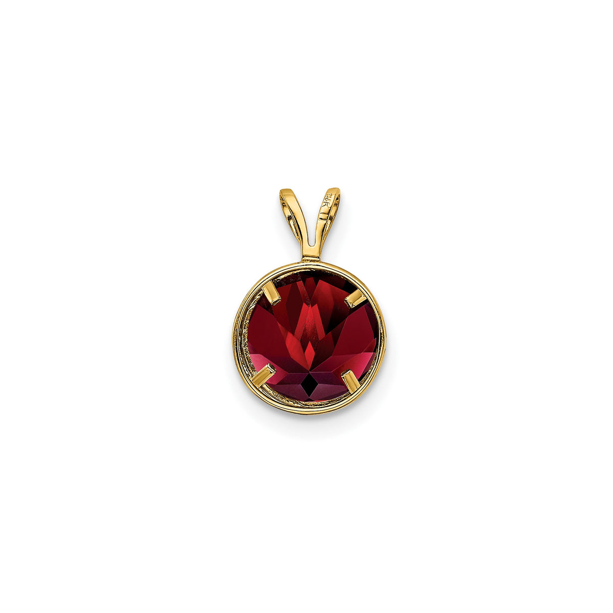 14k Yellow Gold Lotus Pendant with Garnet in Round Bezel Setting, Minimalist Spiritual Charm for Women