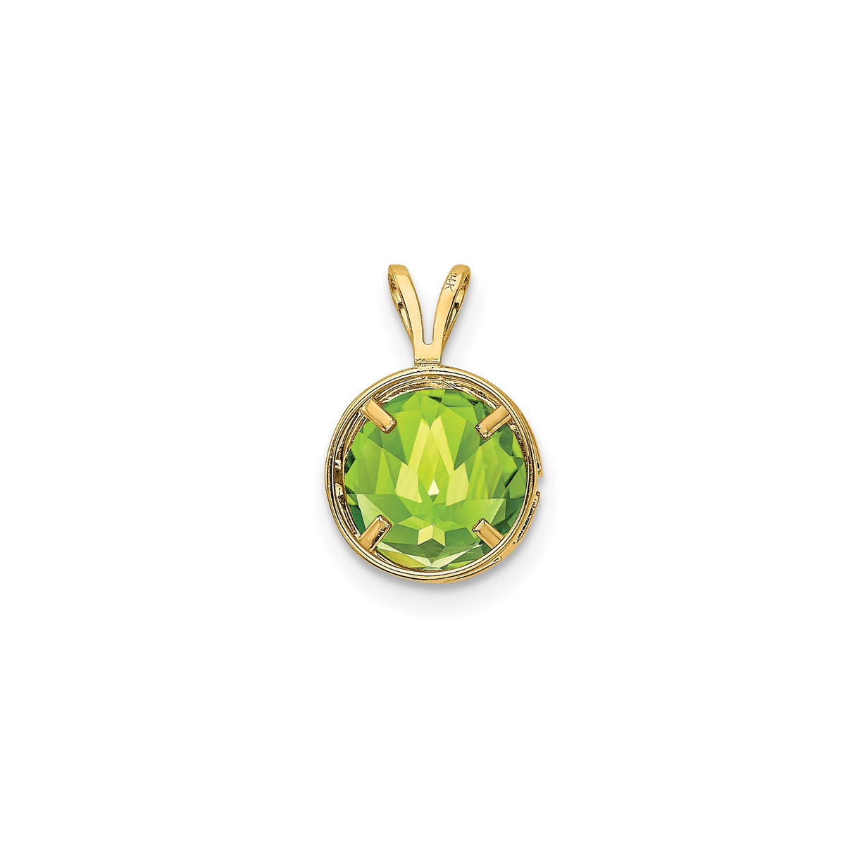 14k Yellow Gold Peridot Pendant with Bezel Setting, August Birthstone Charm for Women