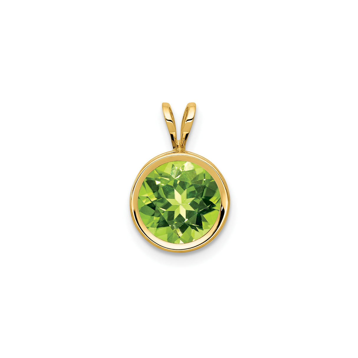 14k Yellow Gold Peridot Pendant with Bezel Setting, August Birthstone Charm for Women