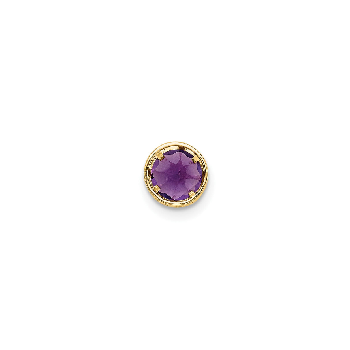 14k Yellow Gold Stud Earrings with Round Amethyst in Bezel Setting, February Birthstone Jewelry