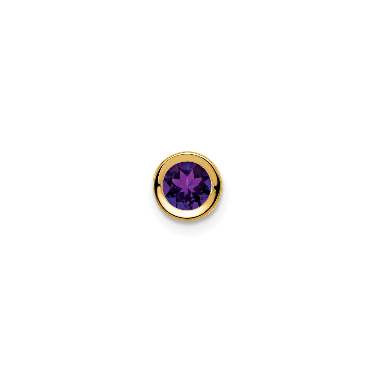 14k Yellow Gold Stud Earrings with Round Amethyst in Bezel Setting, February Birthstone Jewelry
