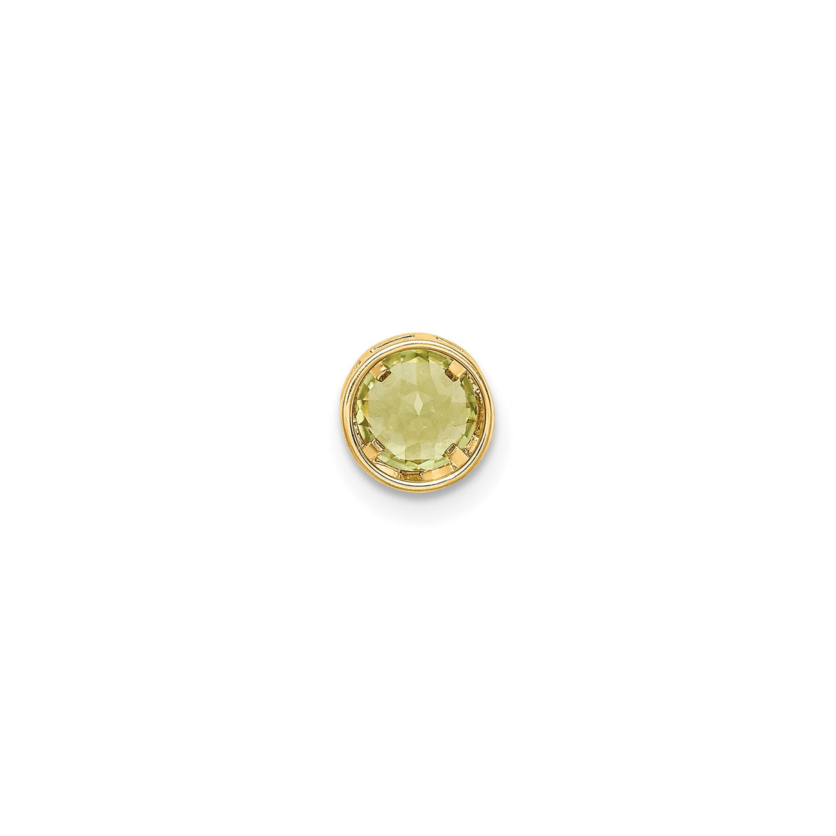14k Yellow Gold Stud Earrings with Round Bezel Setting, Peridot Gemstone, Minimalist Style