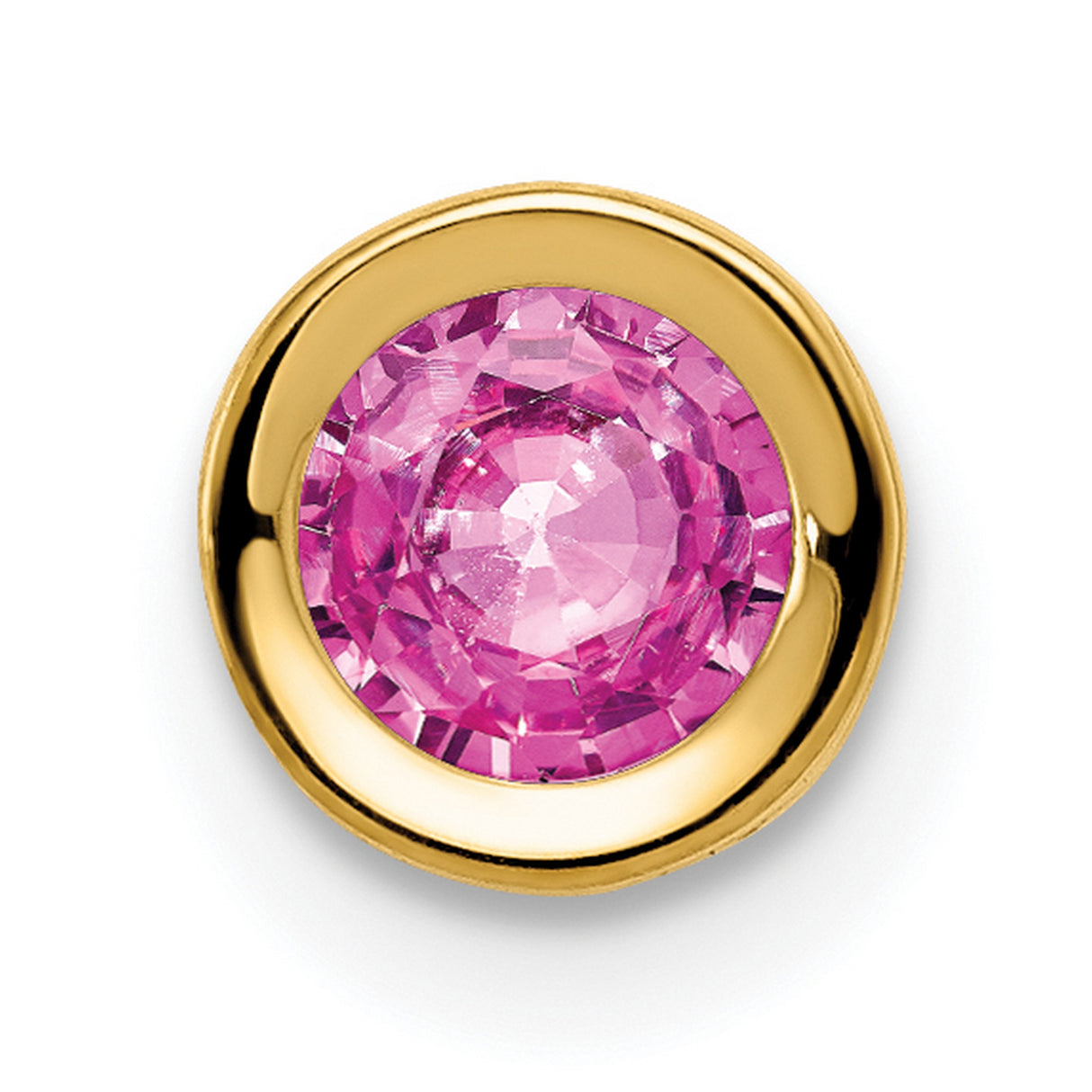5mm Pink Sapphire bezel Charm Pendant in Real 14k Yellow Gold