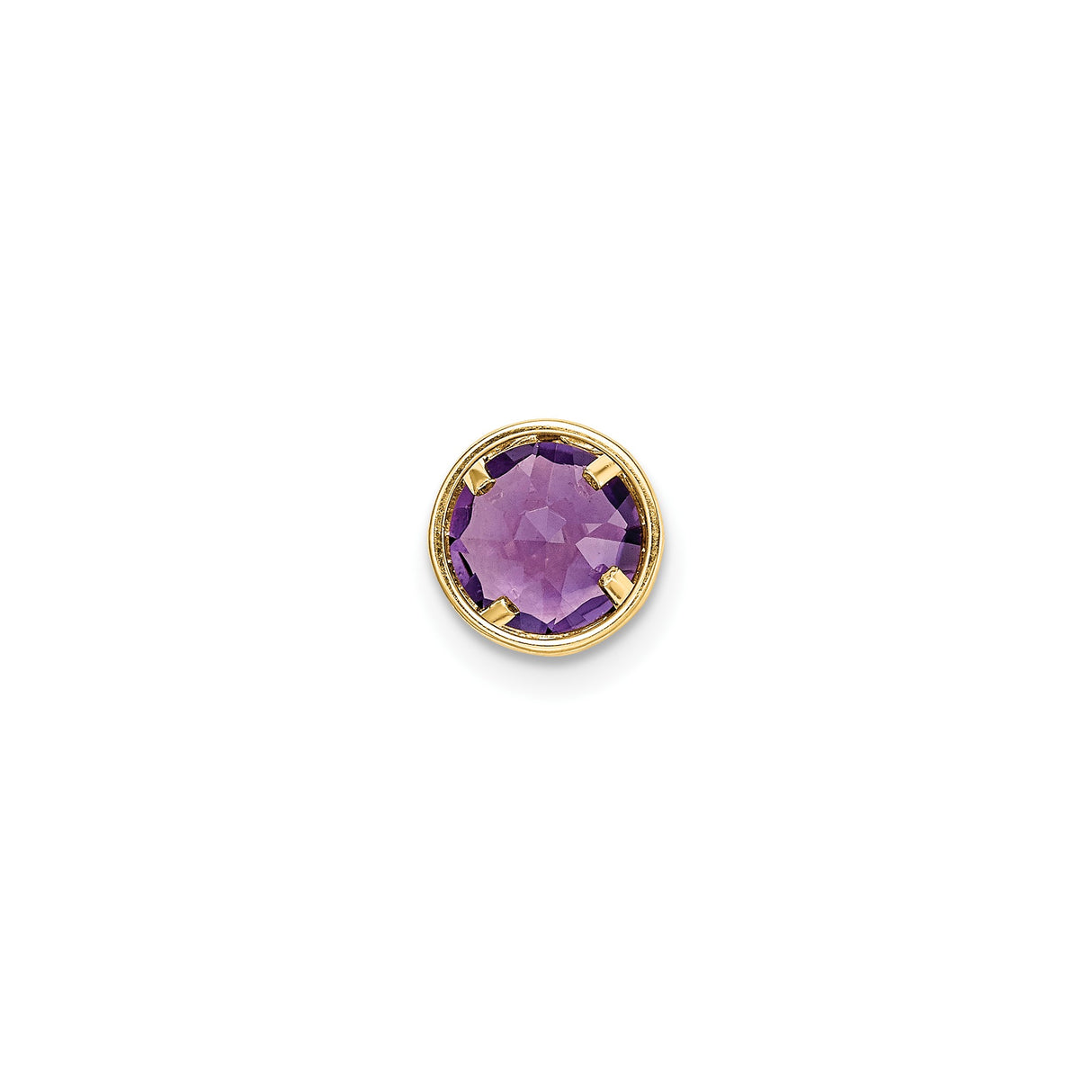 14k Yellow Gold Amethyst Pendant, Round Bezel-Set February Birthstone, Modern Dainty Design