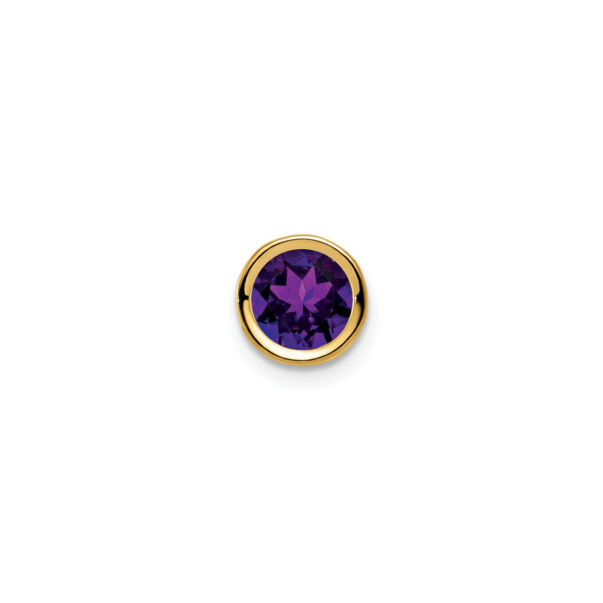 14k Yellow Gold Amethyst Pendant, Round Bezel-Set February Birthstone, Modern Dainty Design