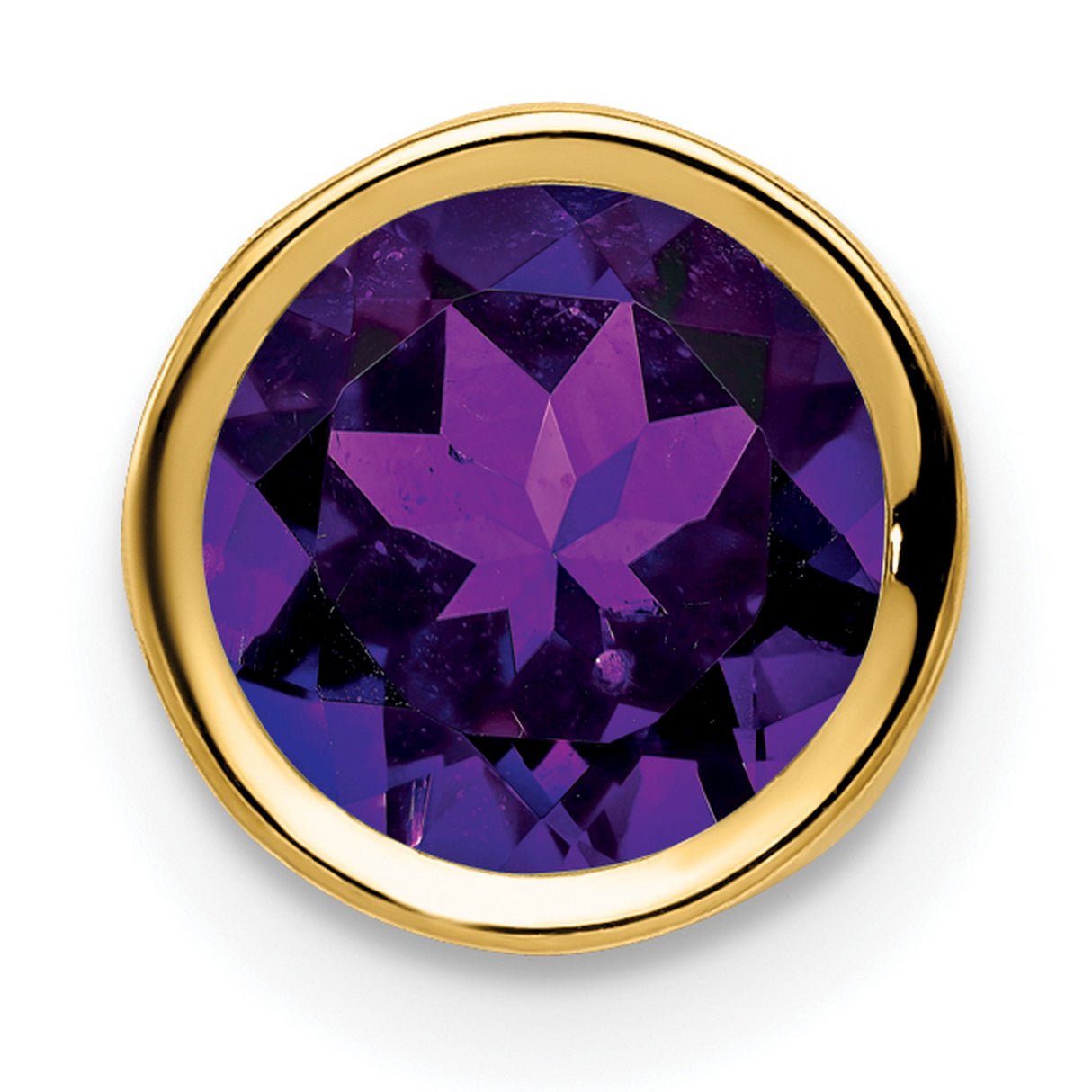 14k Yellow Gold Pendant with Round Amethyst, Faceted Bezel Set Charm for Women