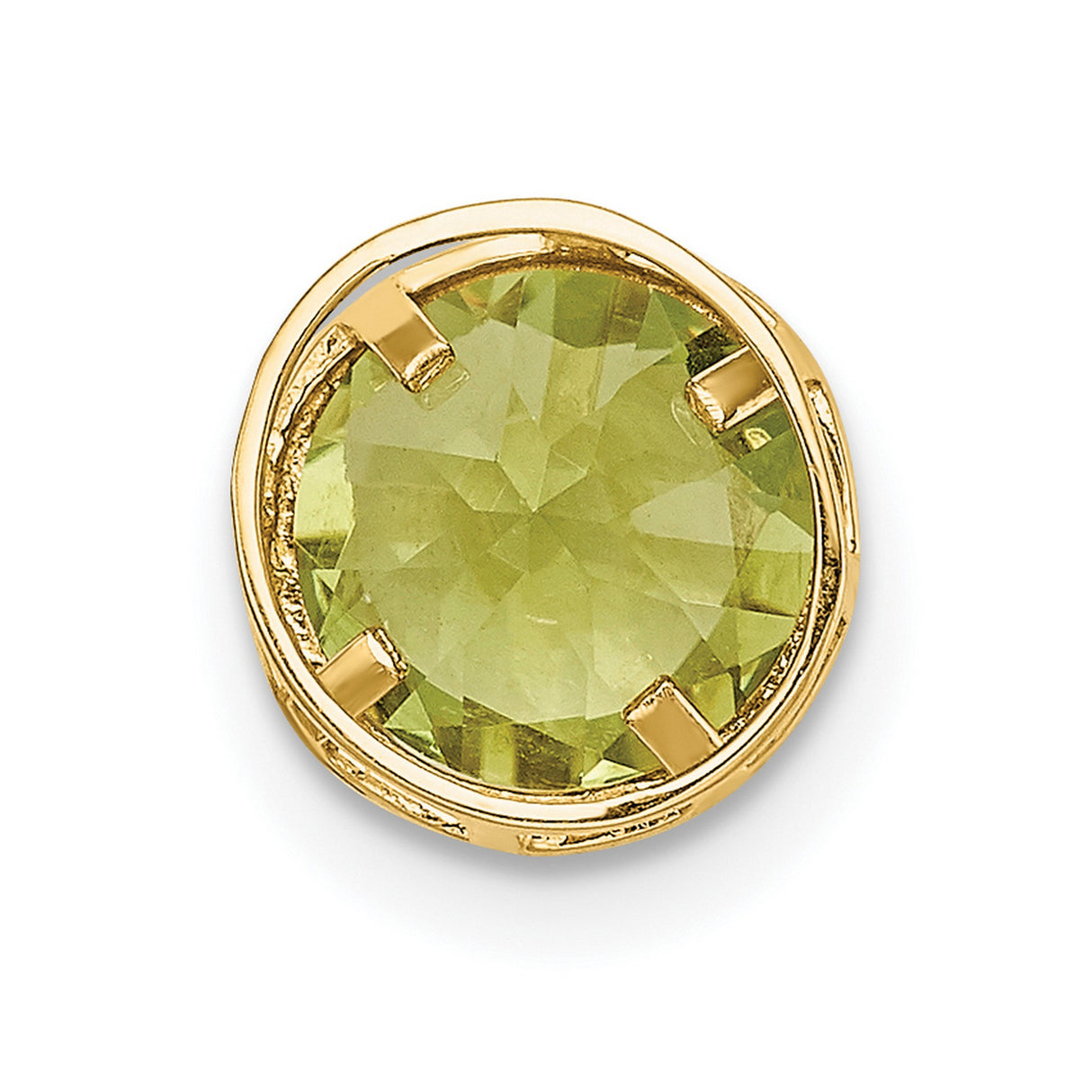 7mm Peridot bezel Charm Pendant in Real 14k Yellow Gold