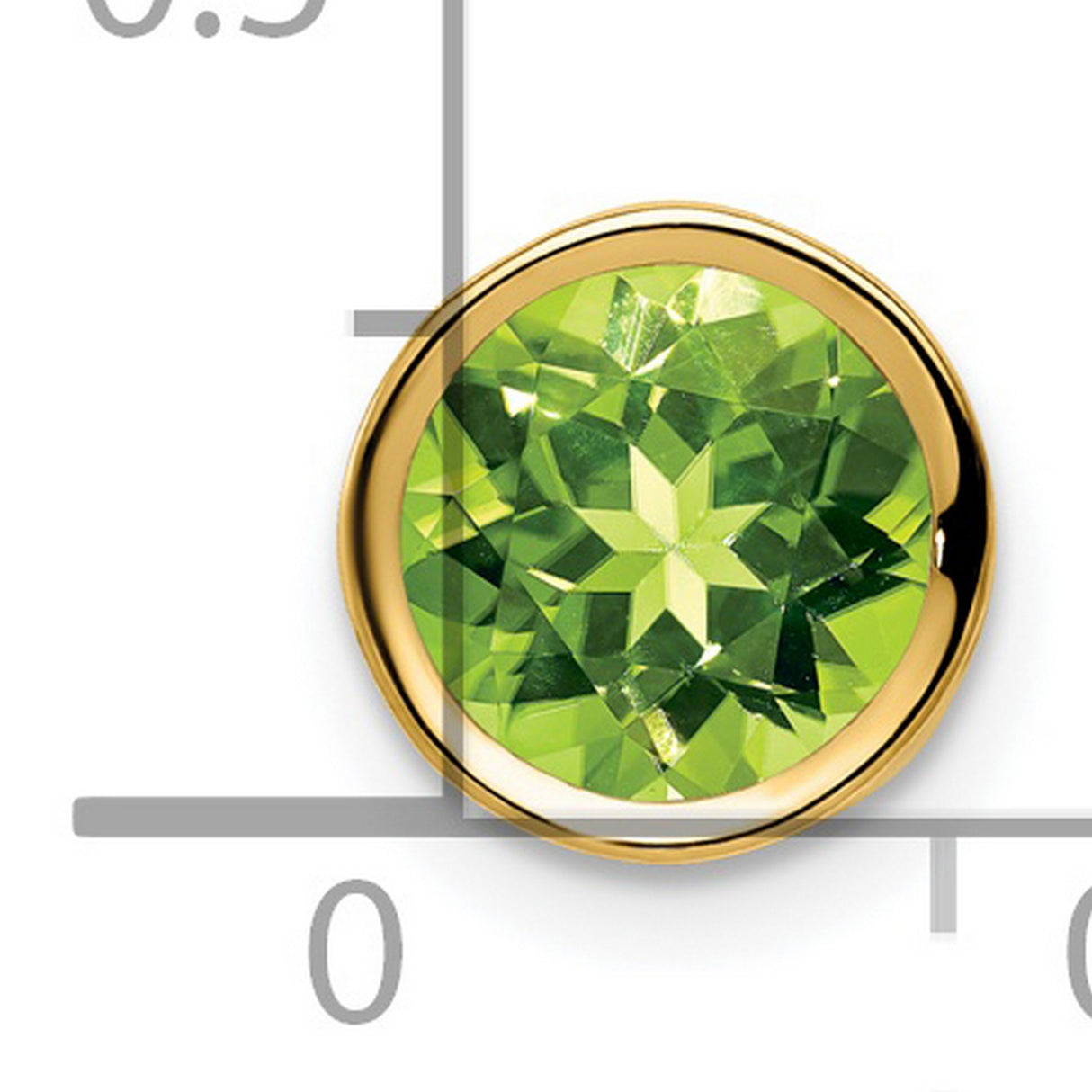 7mm Peridot bezel Charm Pendant in Real 14k Yellow Gold
