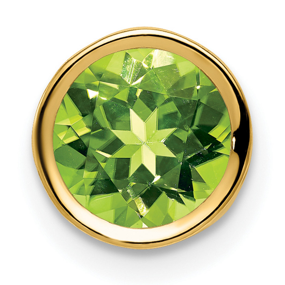 7mm Peridot bezel Charm Pendant in Real 14k Yellow Gold
