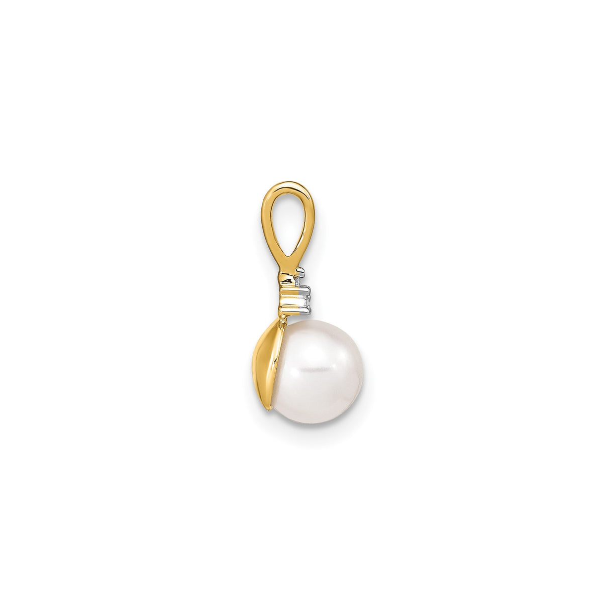 14k Yellow Gold Pendant with Round White Cultured Pearl and Diamond Accents for Women