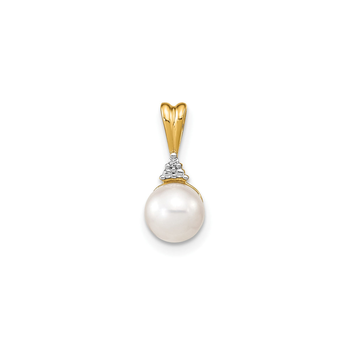 14k Yellow Gold Pendant with Round White Cultured Pearl and Diamond Accents for Women
