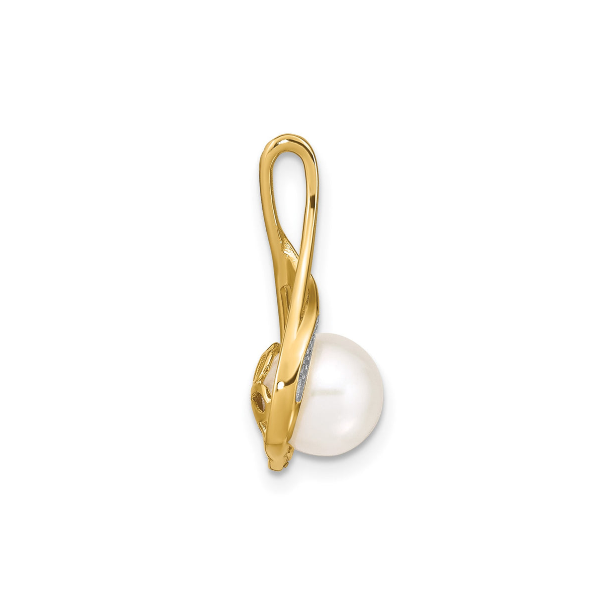 14k Yellow Gold Pearl Pendant with Diamond Accents, Teardrop Swirl Design